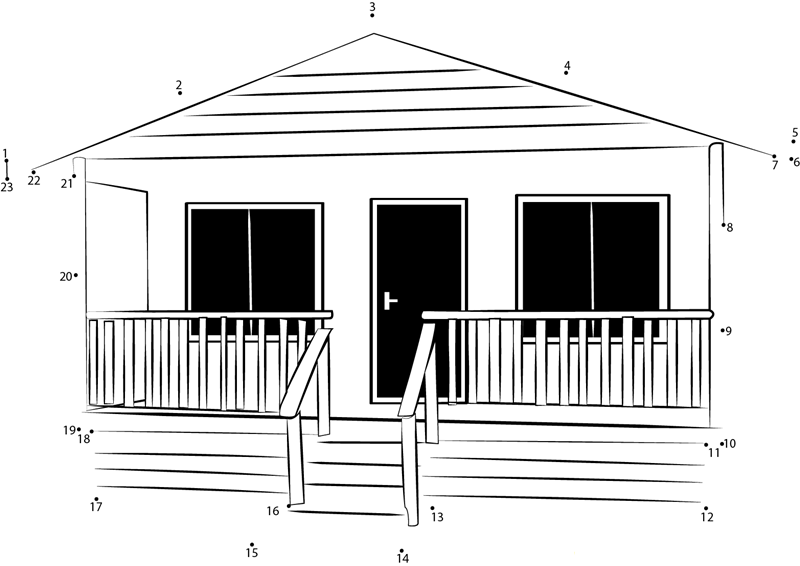 Small Cabin Cottage printable dot to dot worksheet