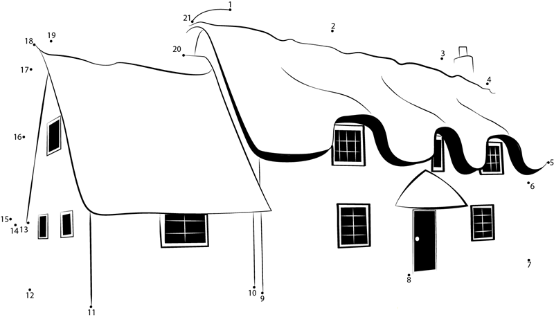 Thatched Cottage In Great printable dot to dot worksheet