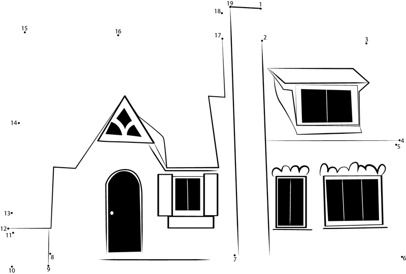 Tudor Cottage House printable dot to dot worksheet