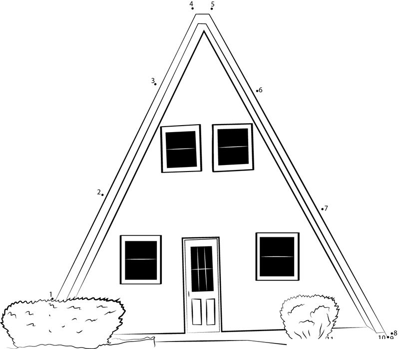 Unique Small Cabin Cottage printable dot to dot worksheet