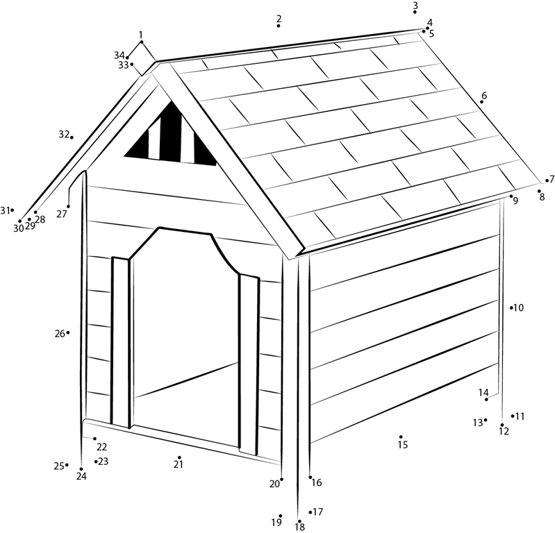 Alpine Lodge Dog House printable dot to dot worksheet