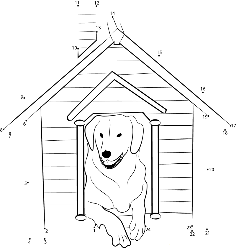 Cedar Dog House printable dot to dot worksheet