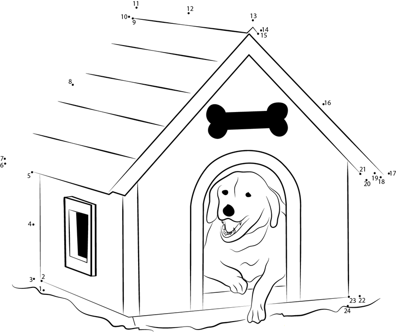 Custom Dog Kennels House printable dot to dot worksheet