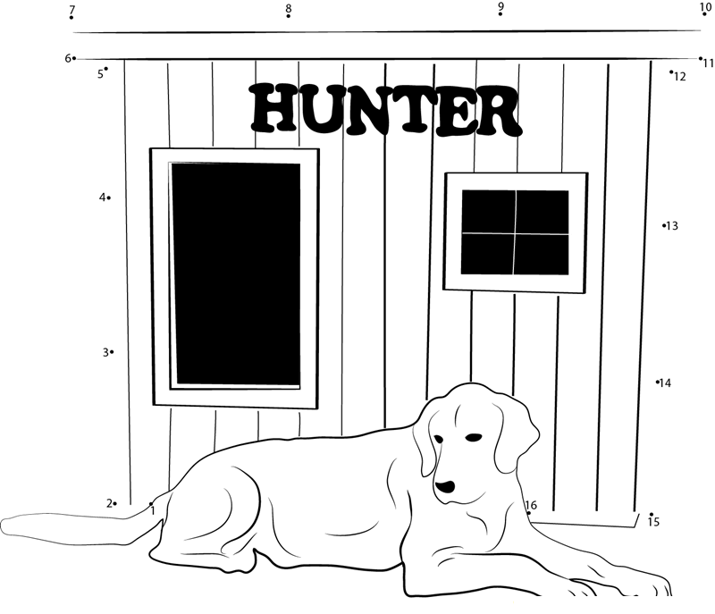 Dog House Hunter printable dot to dot worksheet