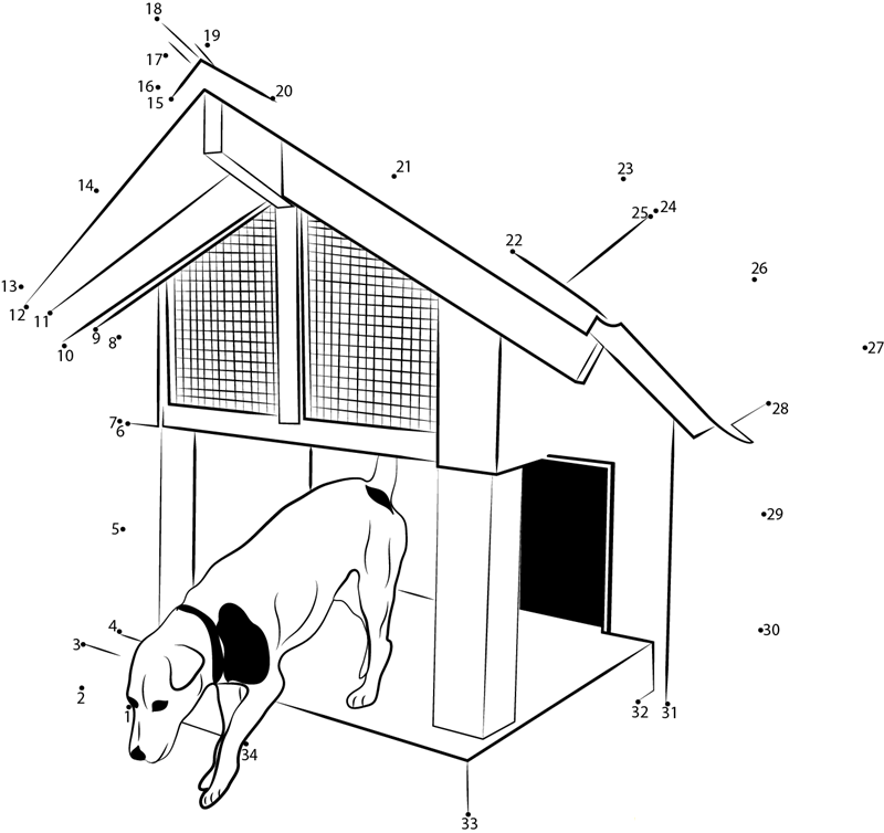 Doghouse With Deckx printable dot to dot worksheet