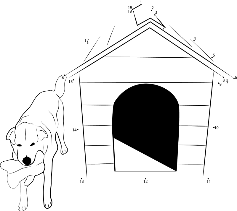 Pet Friendly Dog House printable dot to dot worksheet