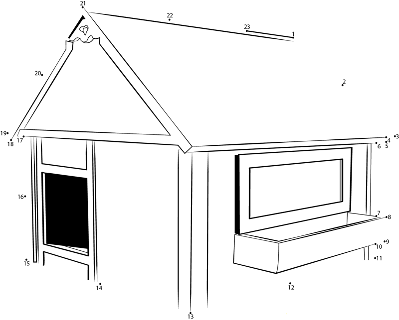 Simple Red Indoor Dog House printable dot to dot worksheet