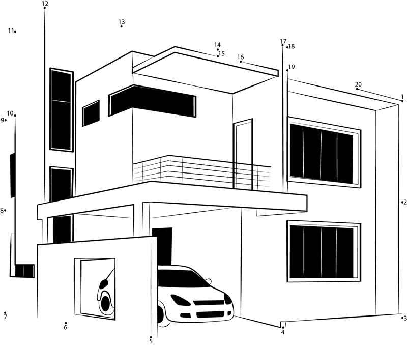 Amazing Duplex House dot to dot worksheets