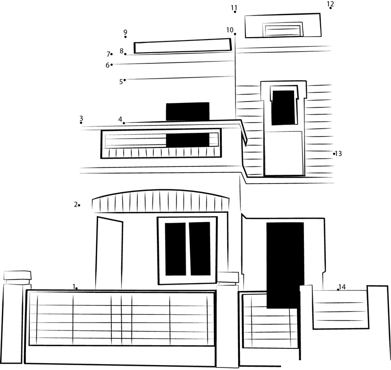 Beautiful Duplex House printable dot to dot worksheet