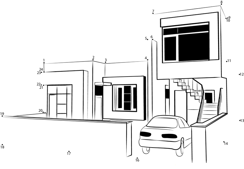 Duplex Bungalows printable dot to dot worksheet