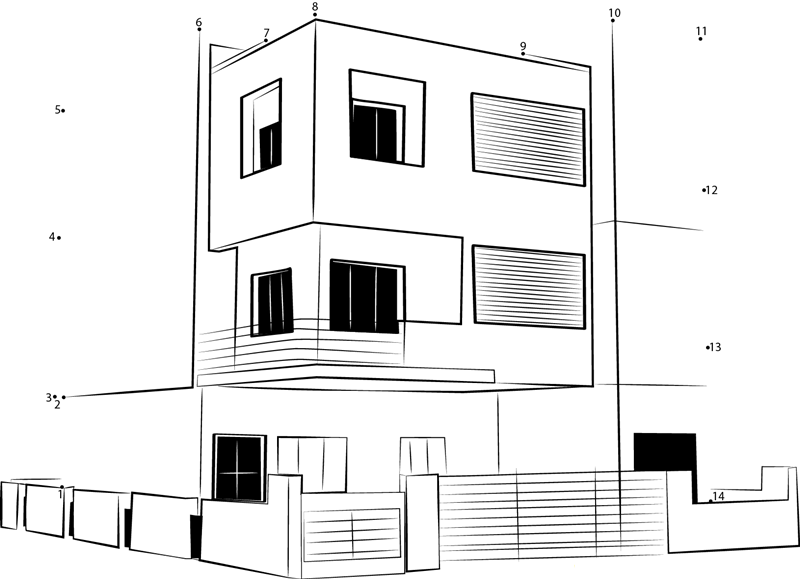 Duplex House Elevation printable dot to dot worksheet