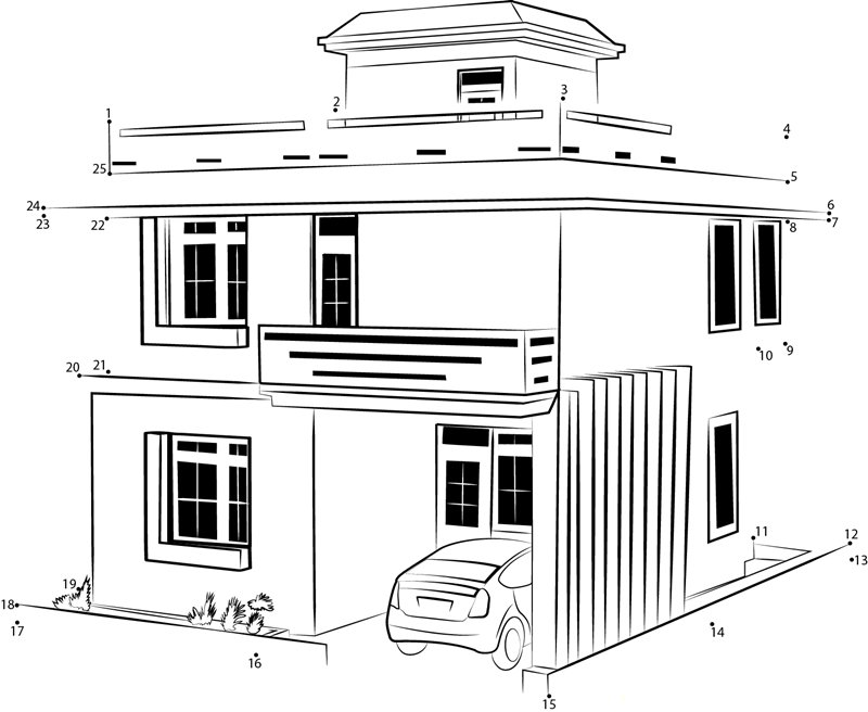 Luxury Duplex House printable dot to dot worksheet