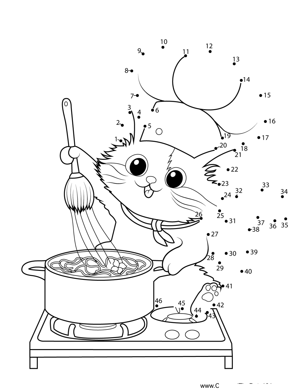 Cat-Making-Delicious-Cooking dot to dot worksheets