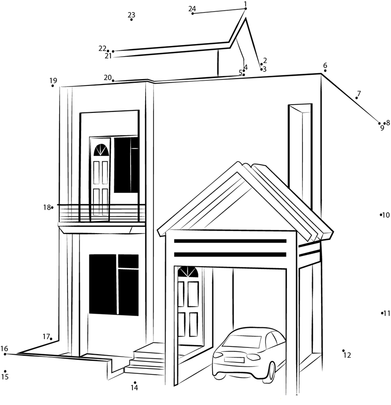 Simple Modern Duplex House printable dot to dot worksheet