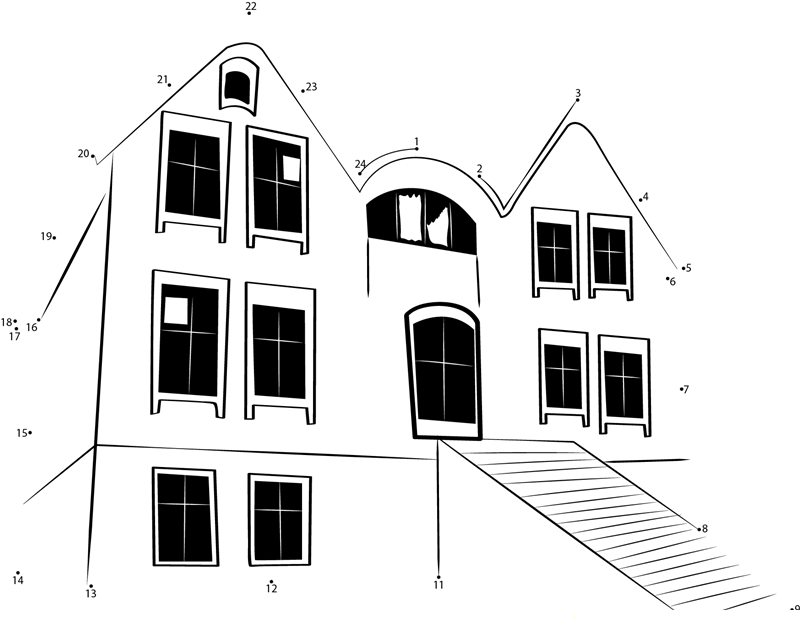 Abandoned Haunted House printable dot to dot worksheet