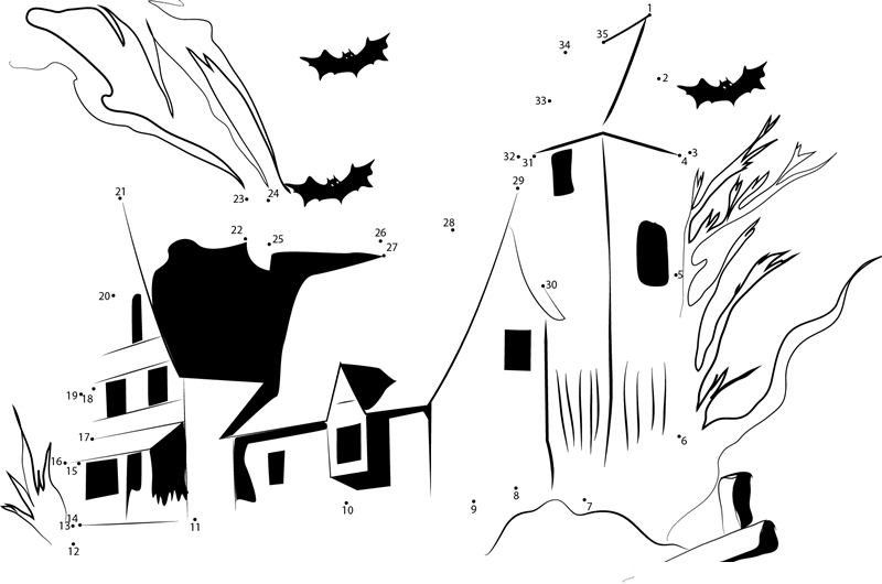 Big Preview Haunted House dot to dot worksheets