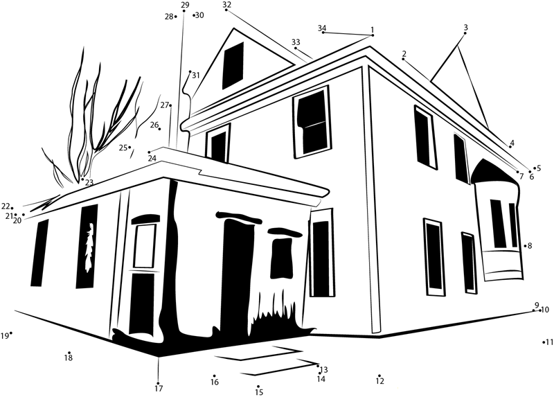 Haunted House printable dot to dot worksheet