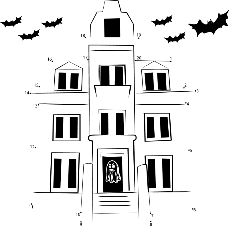 Haunted House Exterior dot to dot worksheets