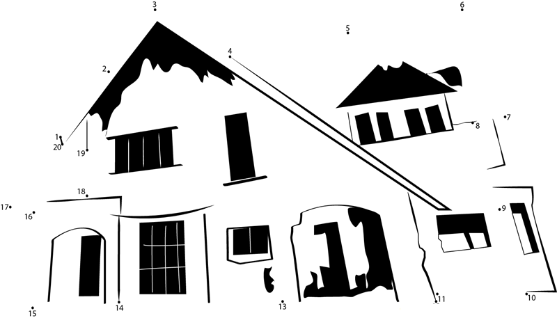 Large Haunted House dot to dot worksheets