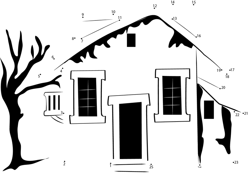 Mystery House printable dot to dot worksheet