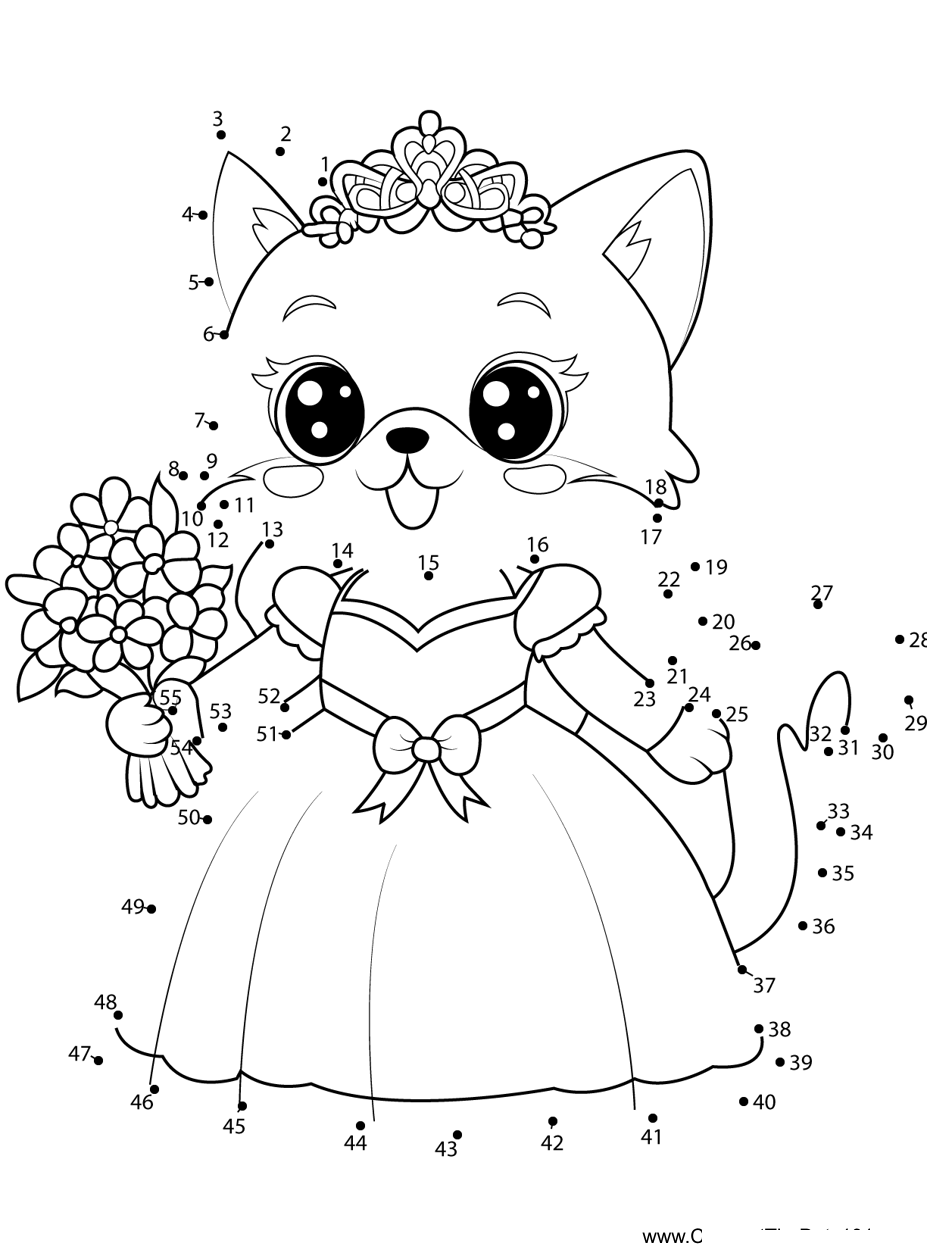 Cat-Princess dot to dot worksheets