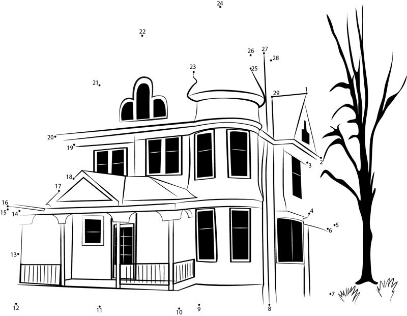 Winchester Mystery House printable dot to dot worksheet