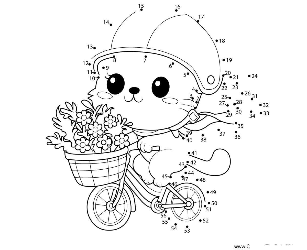 Cat-Riding-A-Bicycle dot to dot worksheets