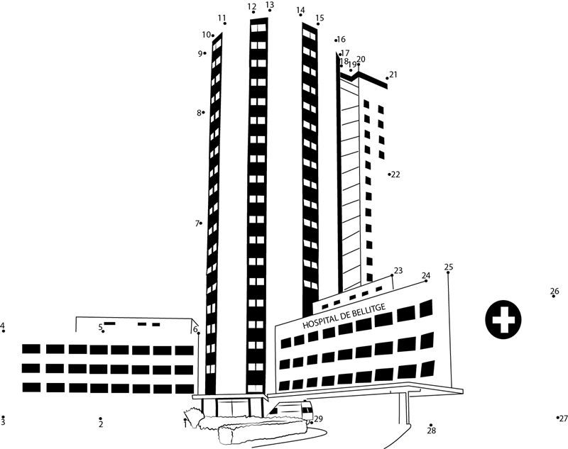 Hospital De Bellvitge printable dot to dot worksheet