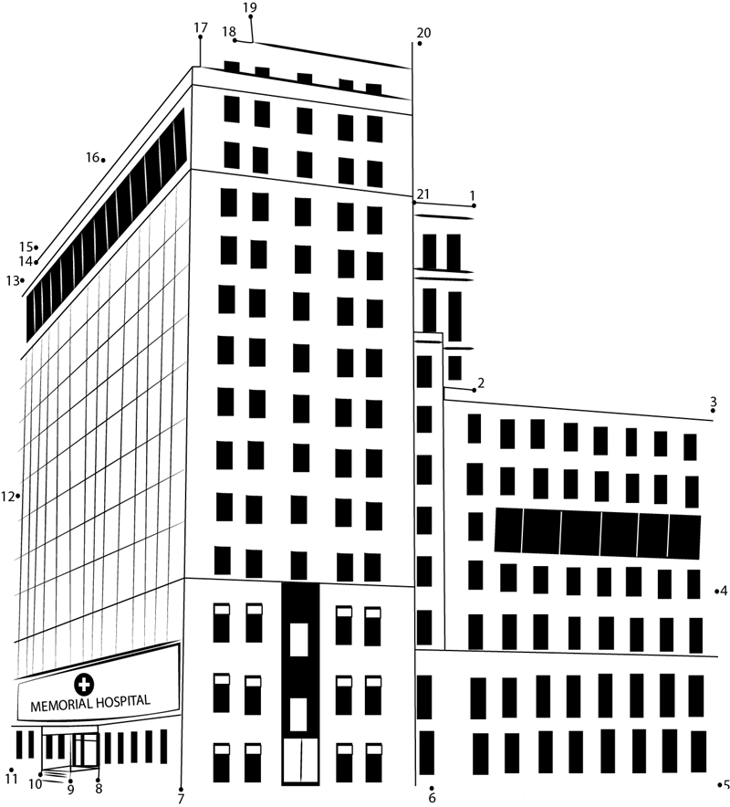 Memorial Hospital printable dot to dot worksheet