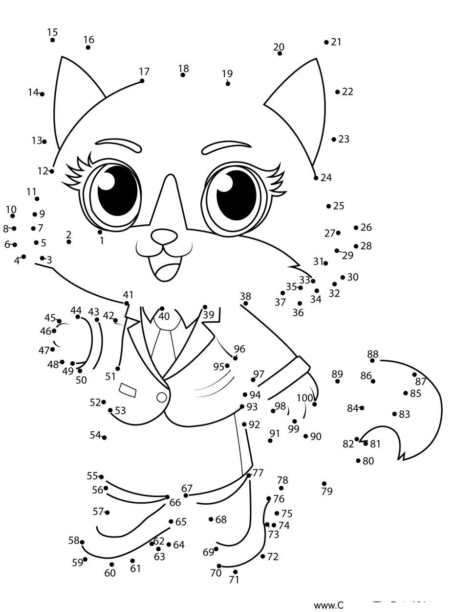 Cat-Wearing-Outfit dot to dot worksheets