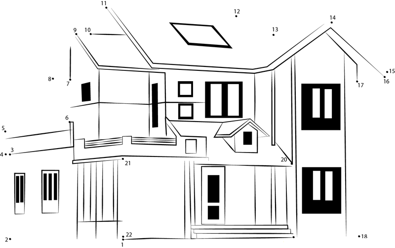 Classic Home Design Elevation printable dot to dot worksheet