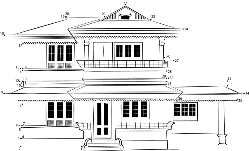 Kerala Model House printable dot to dot worksheet