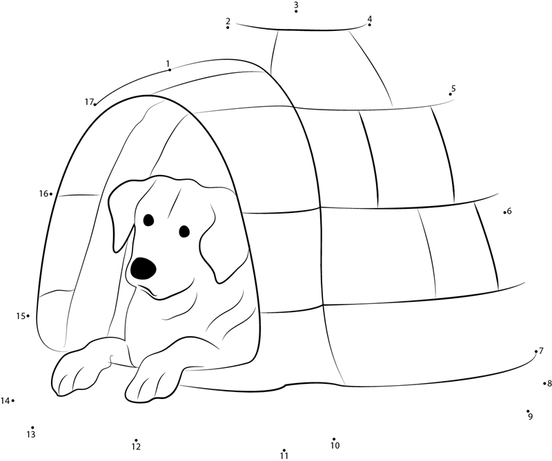 Igloo Dog House printable dot to dot worksheet