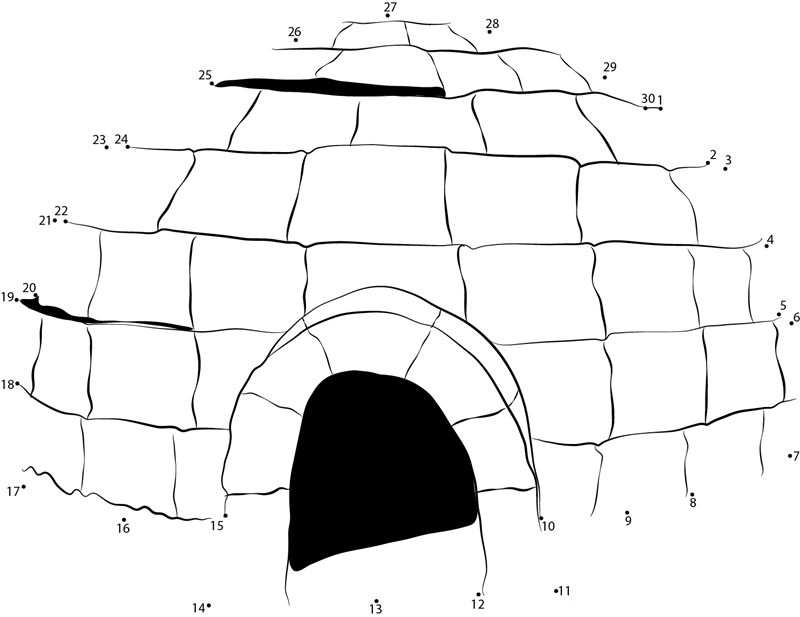 Igloo Snow printable dot to dot worksheet