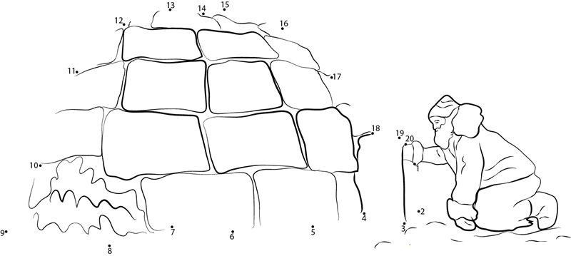 Santa Claus Igloo printable dot to dot worksheet