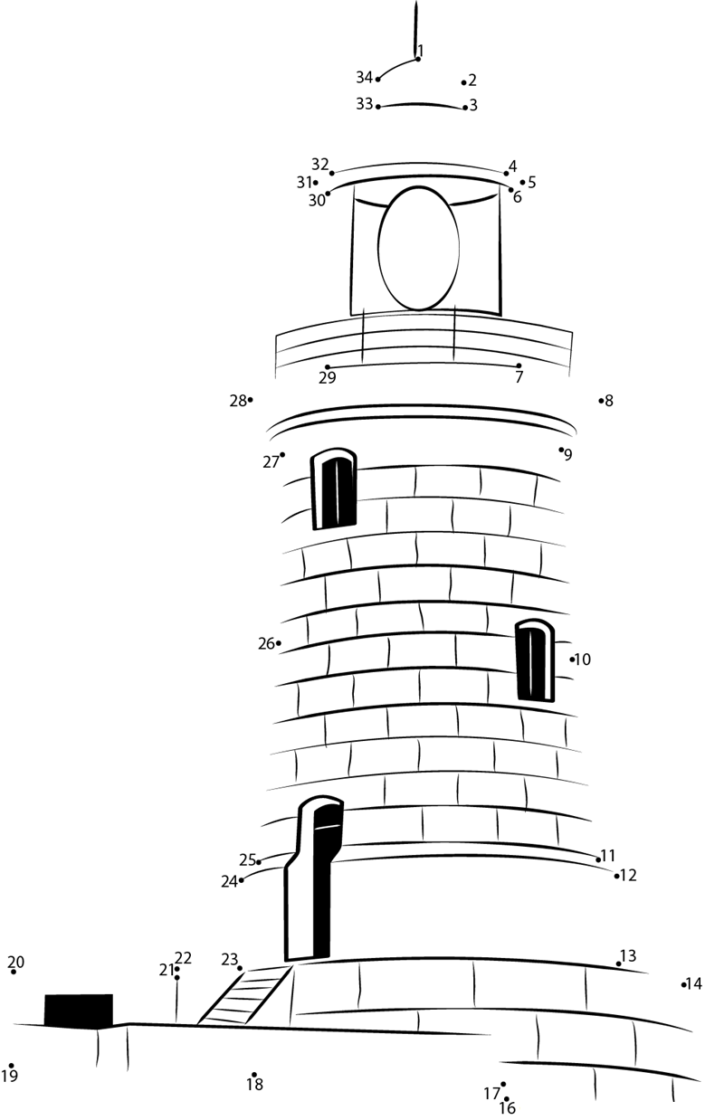 Alcatraz Island Lighthouse printable dot to dot worksheet