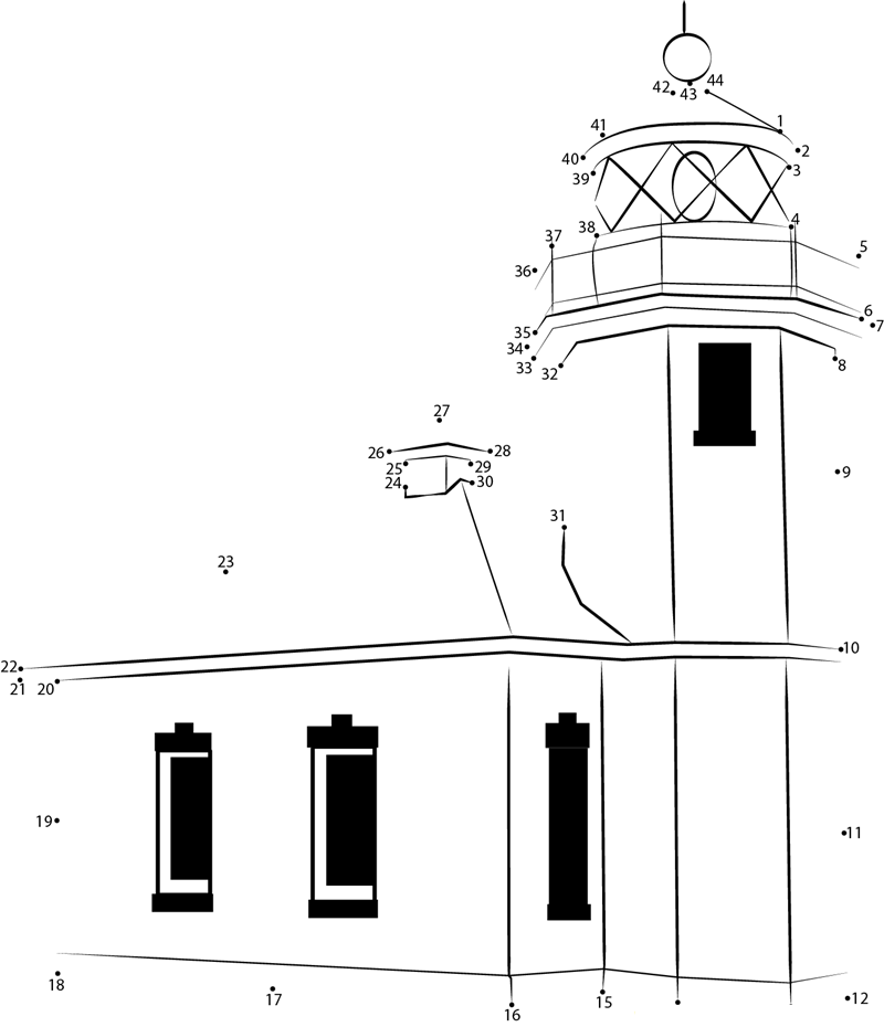 Alki Point Lighthouse printable dot to dot worksheet