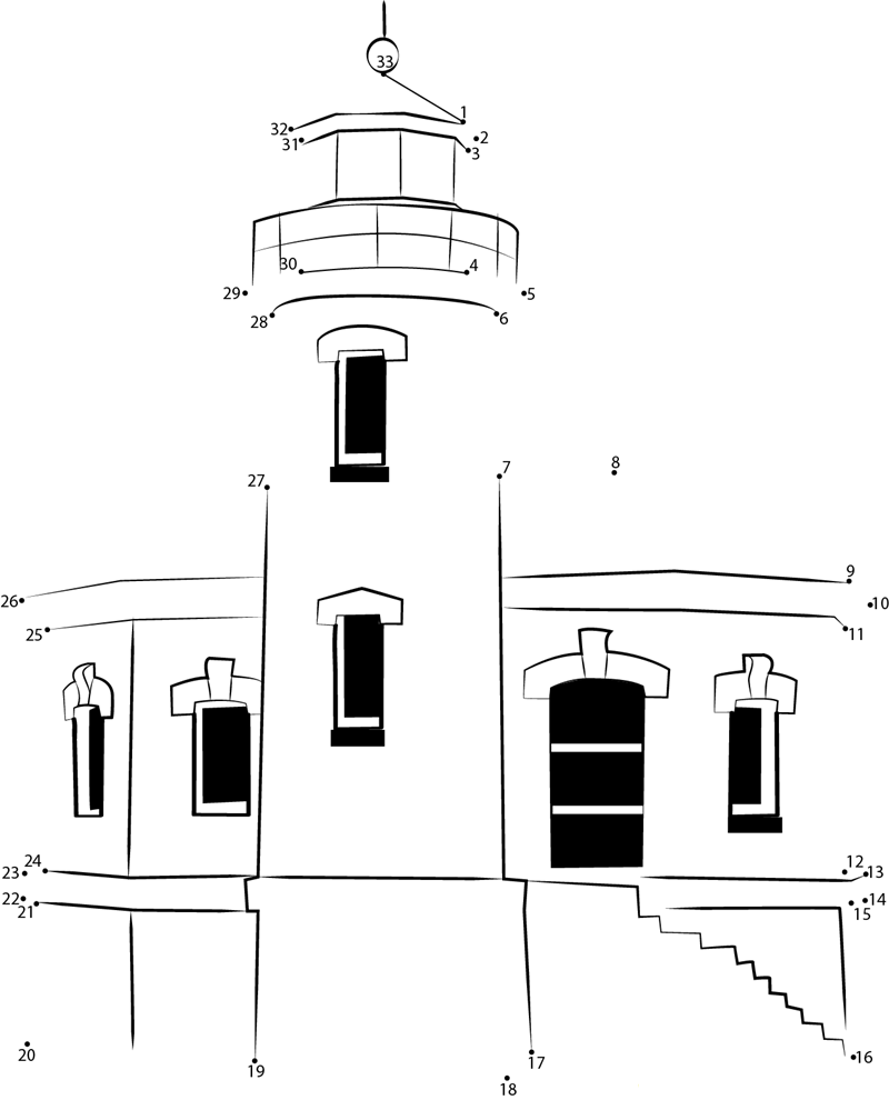 Coquille River Lighthouse printable dot to dot worksheet