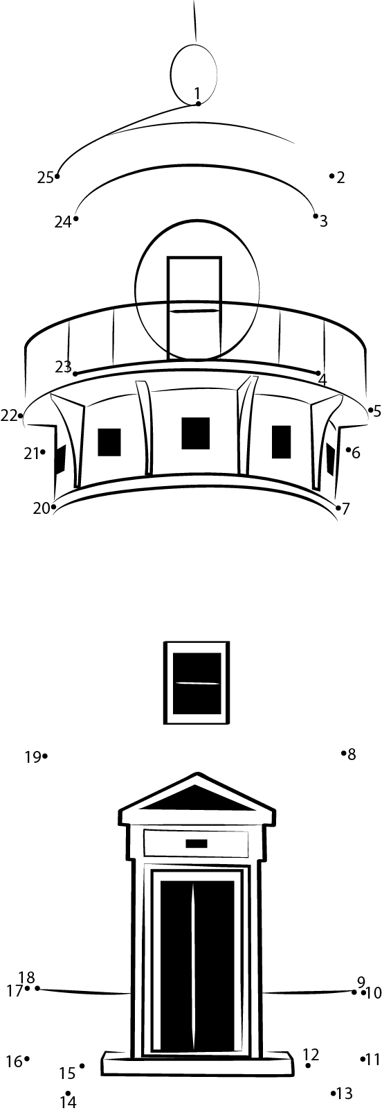 Eddystone Lighthouse printable dot to dot worksheet