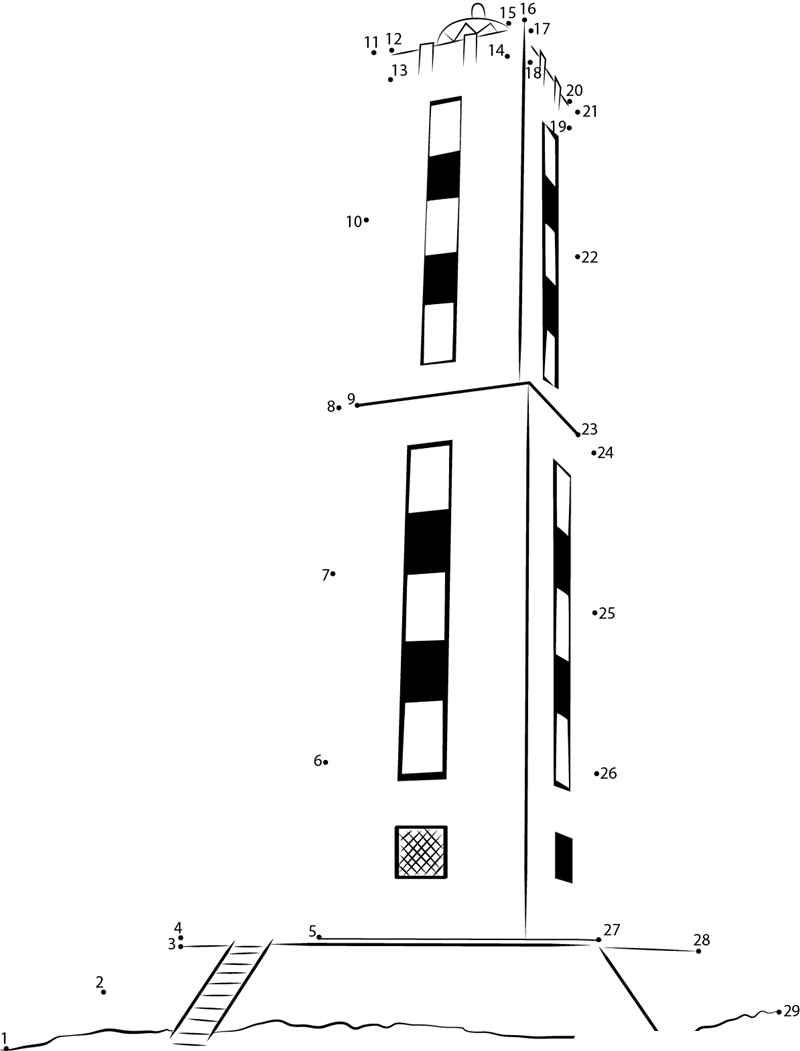 Grand Turk Lighthouse printable dot to dot worksheet