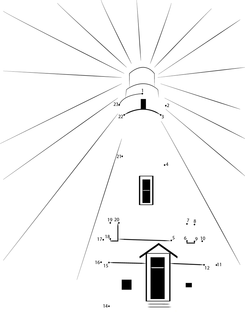 Lighthouse Night printable dot to dot worksheet