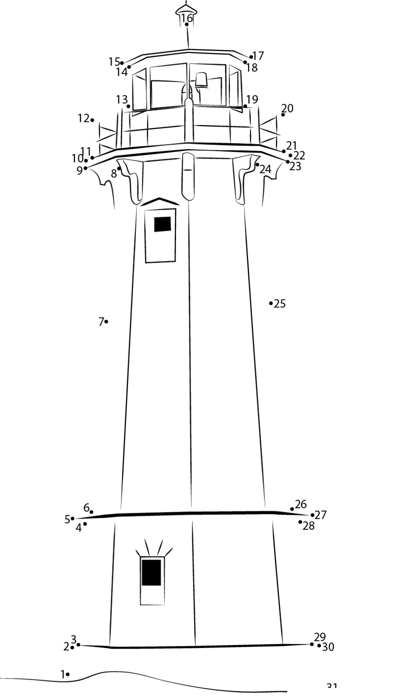 Louisbourg Lighthouse printable dot to dot worksheet