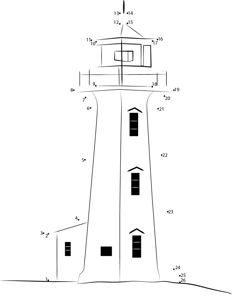 Peggys Point Lighthouse printable dot to dot worksheet