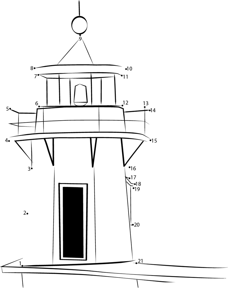 Queensport Lighthouse printable dot to dot worksheet