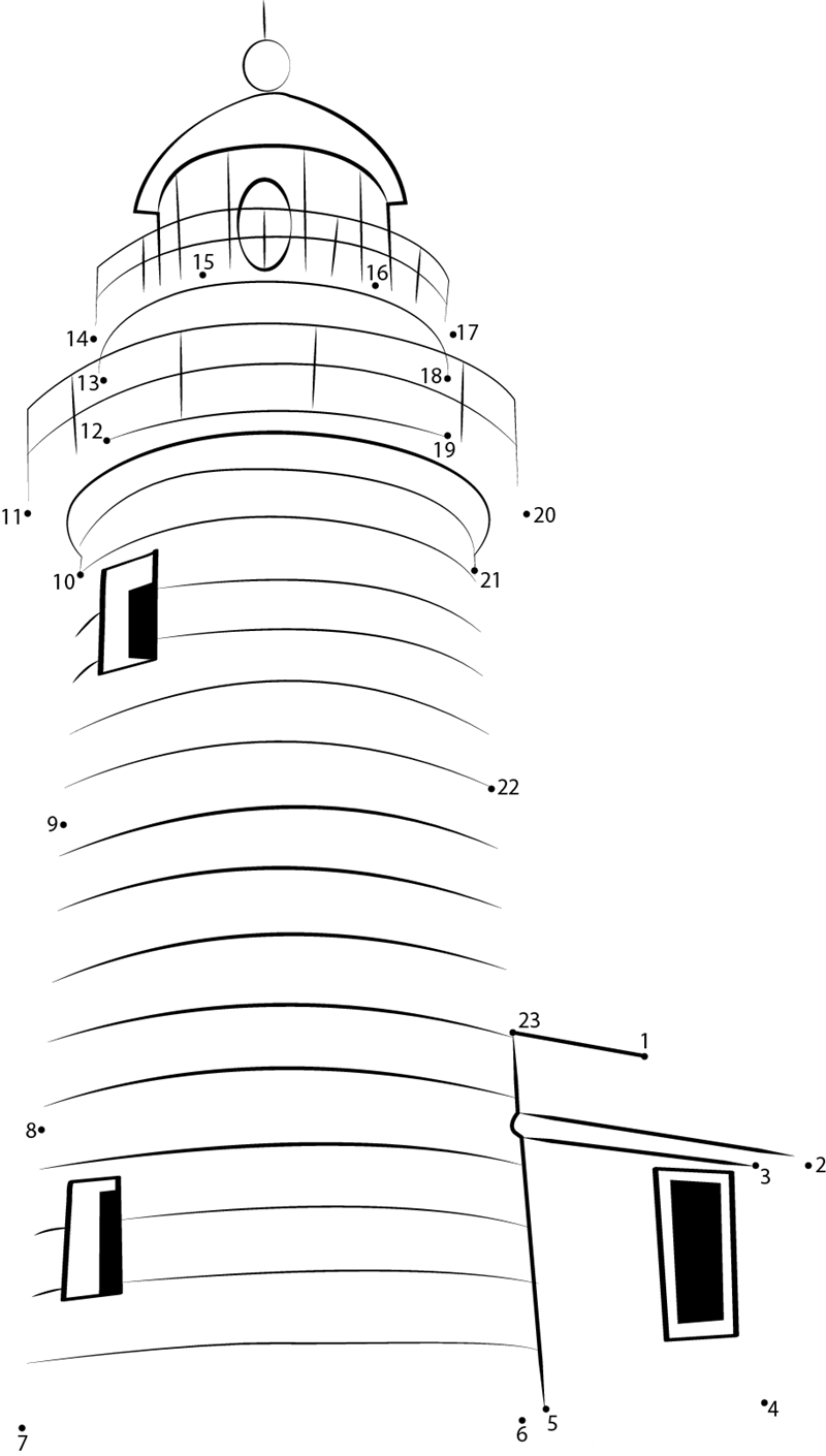 West Quoddy Lighthouse printable dot to dot worksheet