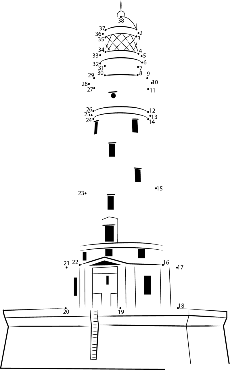 White Shoal Lighthouse printable dot to dot worksheet