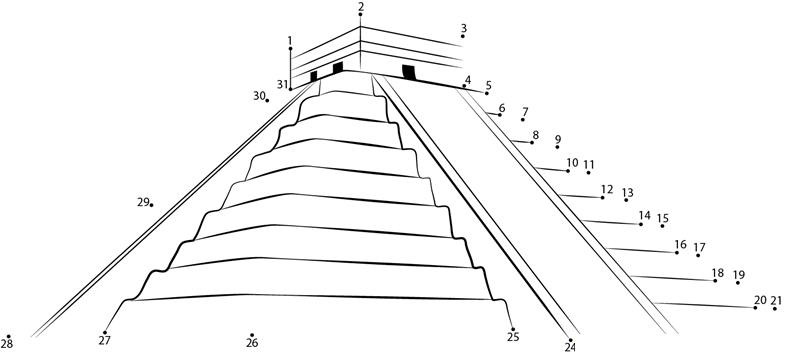 Mexico Mayan Pyramid printable dot to dot worksheet