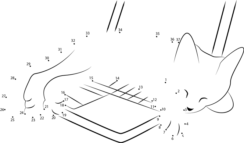 Cat Personal Computer Kitten Sleeping dot to dot worksheets