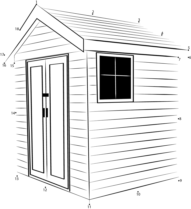 Domestic Wooden Shed printable dot to dot worksheet