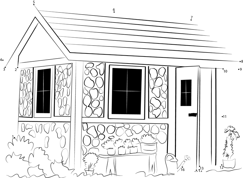 Garden Shed printable dot to dot worksheet